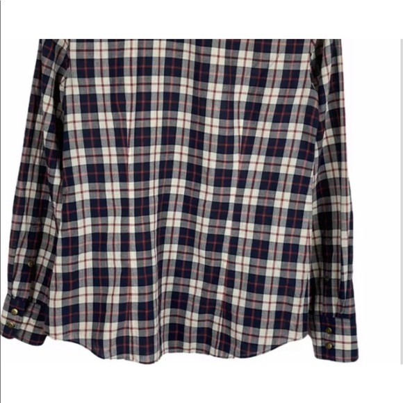 J Crew Perfect Shirt Bronze Buttons Navy Plaid - Picture 6 of 9